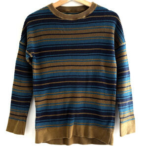 REI Co-Op Wallace Lake Waffle Sweater Sz Small Shore Stripe 100% Cotton Retro